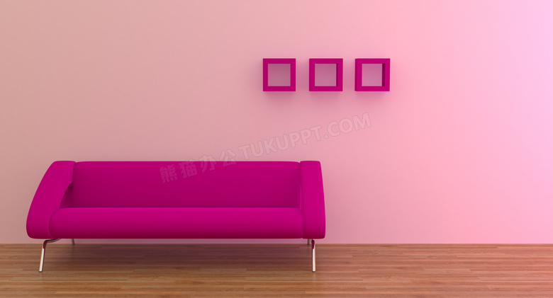 室内紫红色沙发摆设与相框高清图片