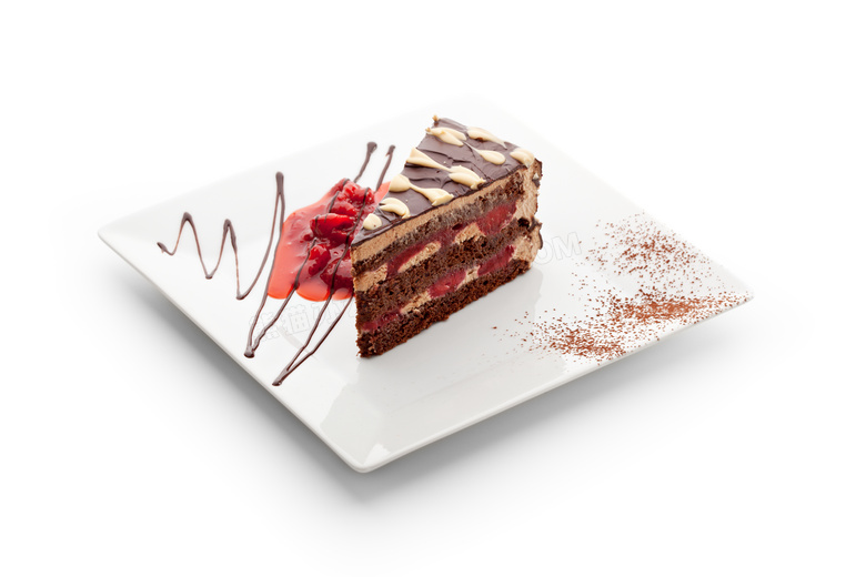 装盘的巧克力蛋糕切块摄影高清图片