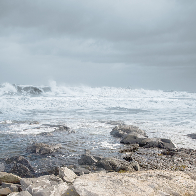 海边岩石和海浪高清图片素材