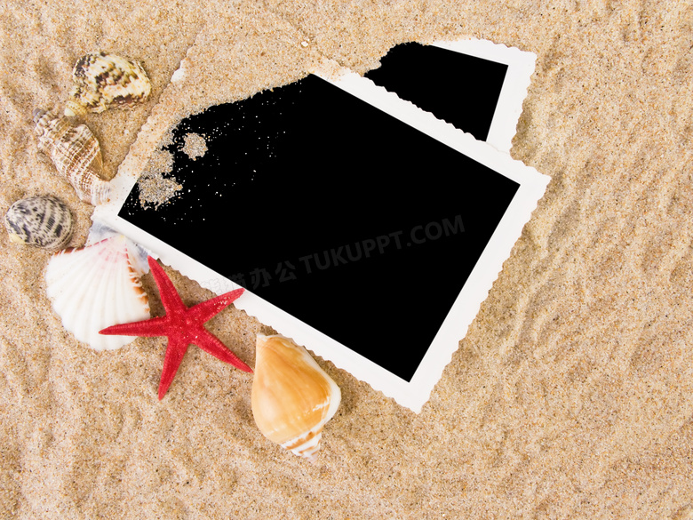 沙滩上的相片贝壳摄影高清图片