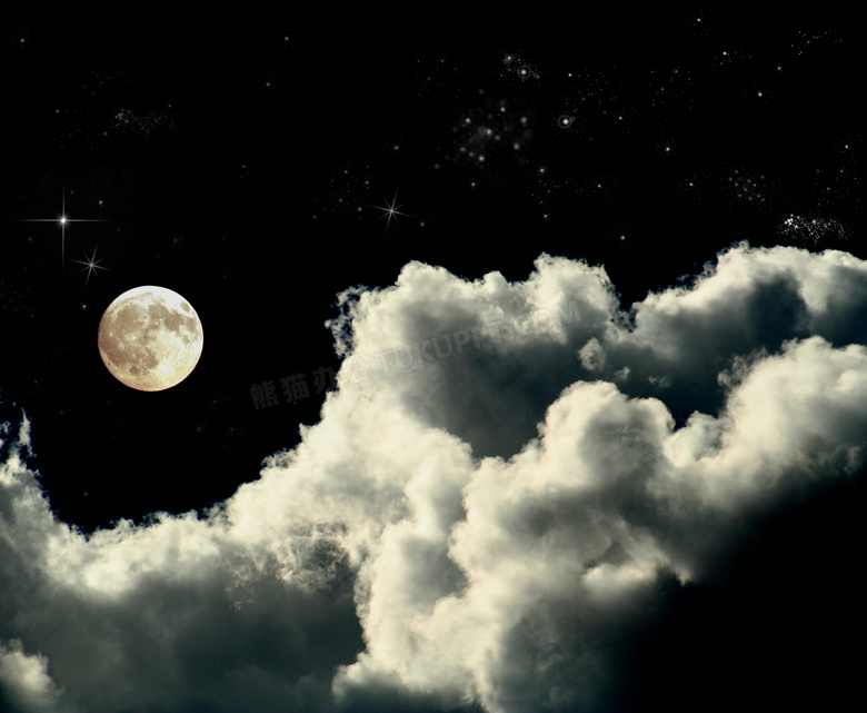 黑夜高挂天空的月亮高清图片