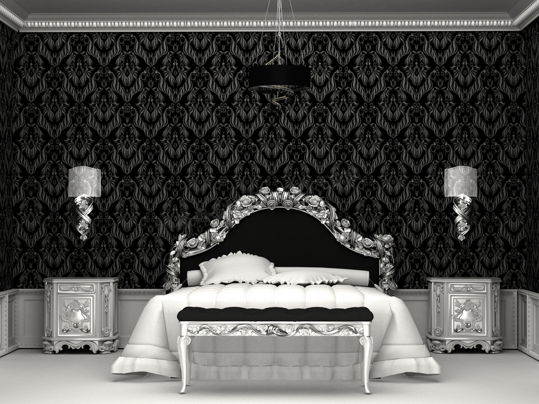 欧式黑白复古风格卧室高清摄影图片