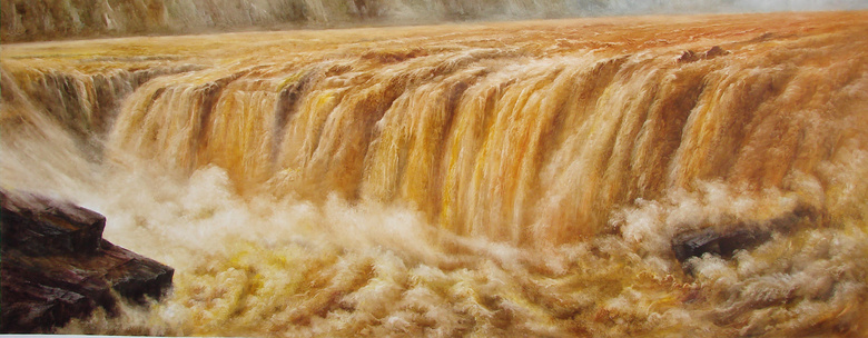 黄河瀑布油画设计图片素材