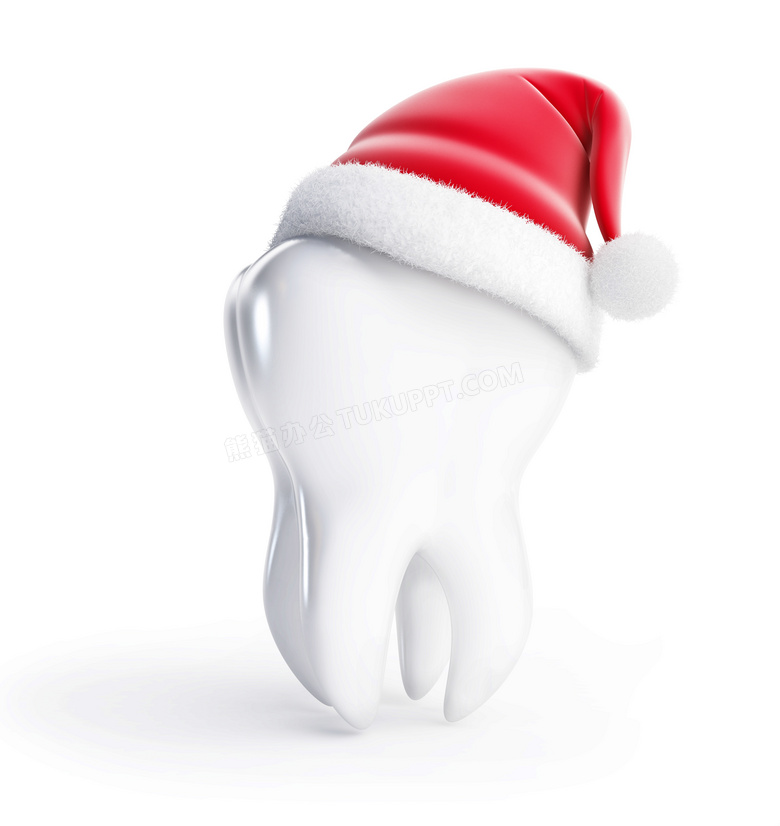 戴着圣诞帽的牙齿可爱形象高清摄影图片