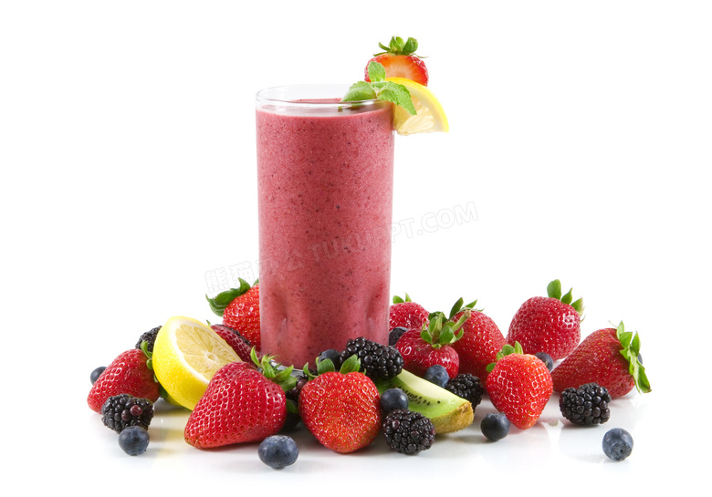 莓果冰沙冷饮与水果等高清摄影图片