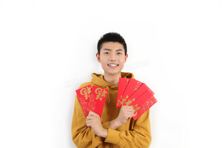 新年手拿红包男性人像