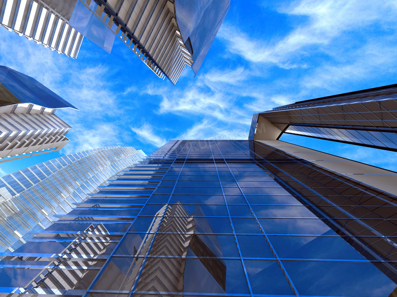 蓝天白云城市建筑物高清摄影图片