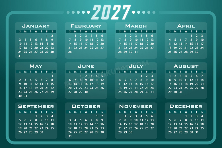 2027年蓝色日历图片