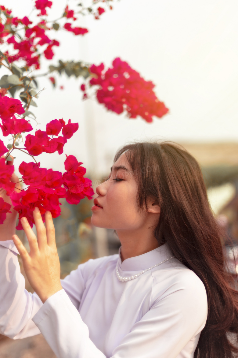 闻花香的越南美女图片