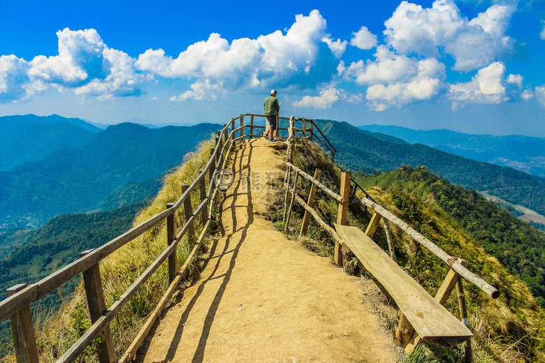 背景 长凳 悬崖