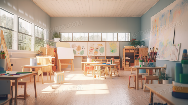 明亮的幼儿园教室美术画室摄影