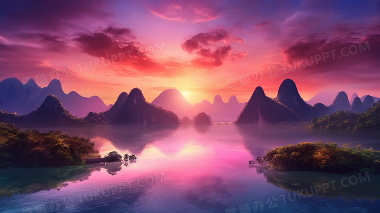 彩色中国风古典唯美中国山水风景