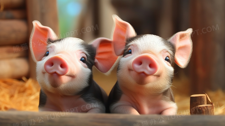 趴在围栏上的两只可爱小猪
