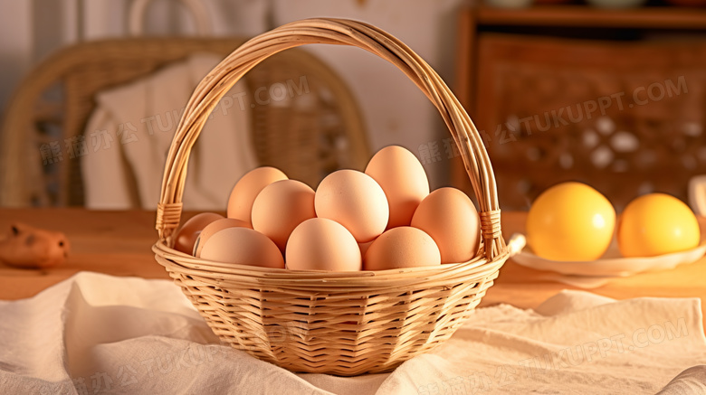 螺旋木篮子上的鸡蛋
