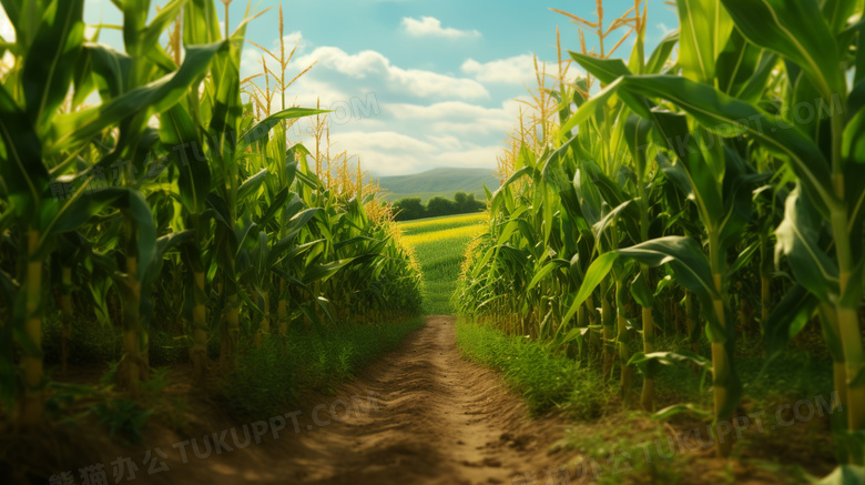 玉米地上狭窄迷人的小路