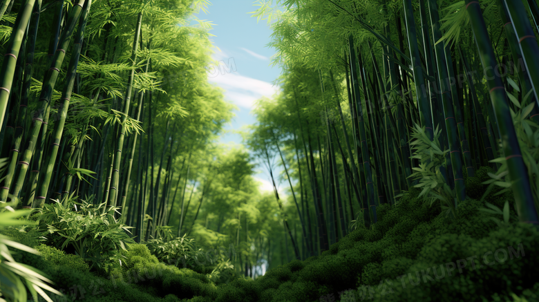 绿色茂盛的竹林风景