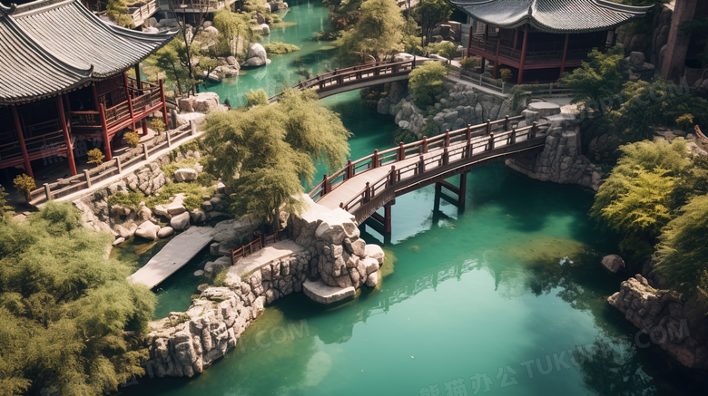 中国风古典山水园林风景