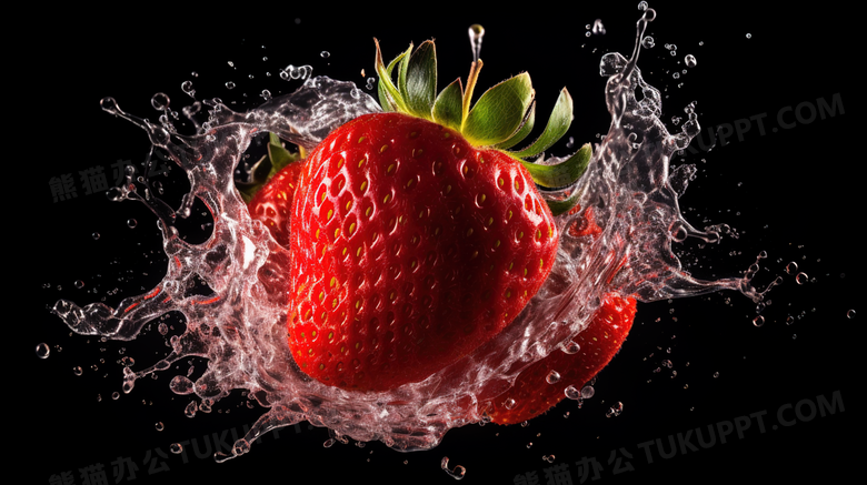 水珠飞溅草莓特写摄影图