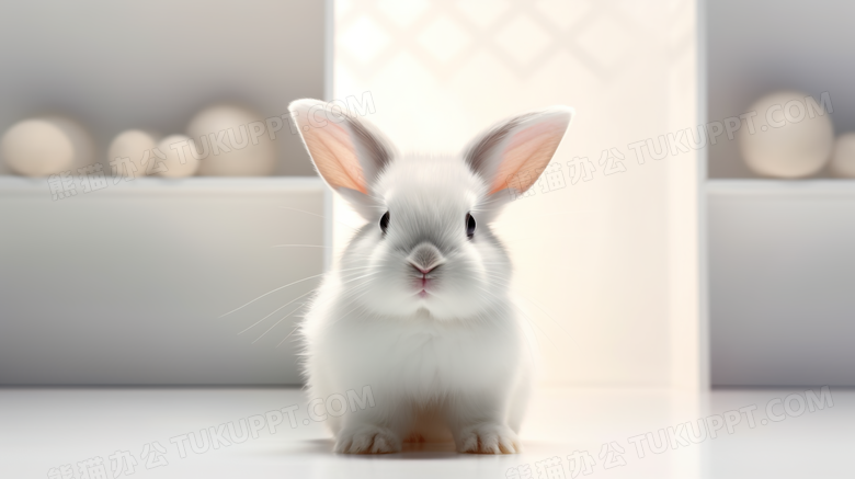 白色长耳朵呆萌兔子摄影