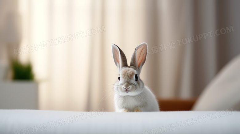 白色长耳朵呆萌兔子摄影