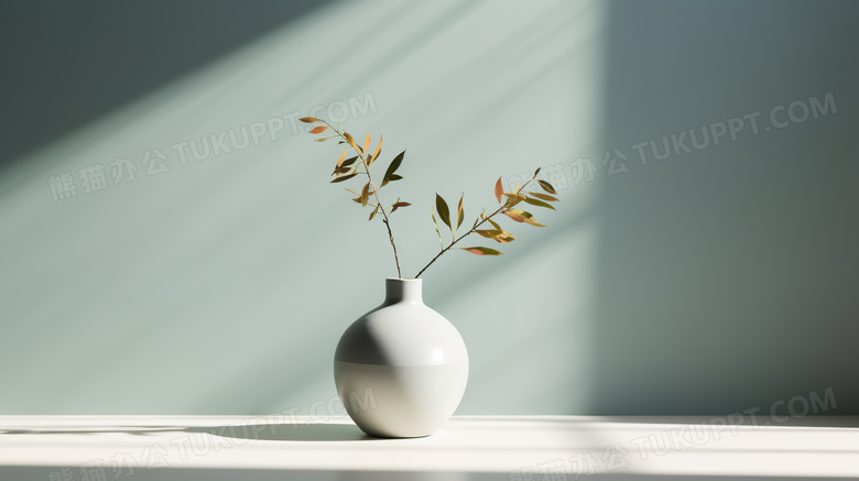 阳光下的白色花瓶插花艺术摄影