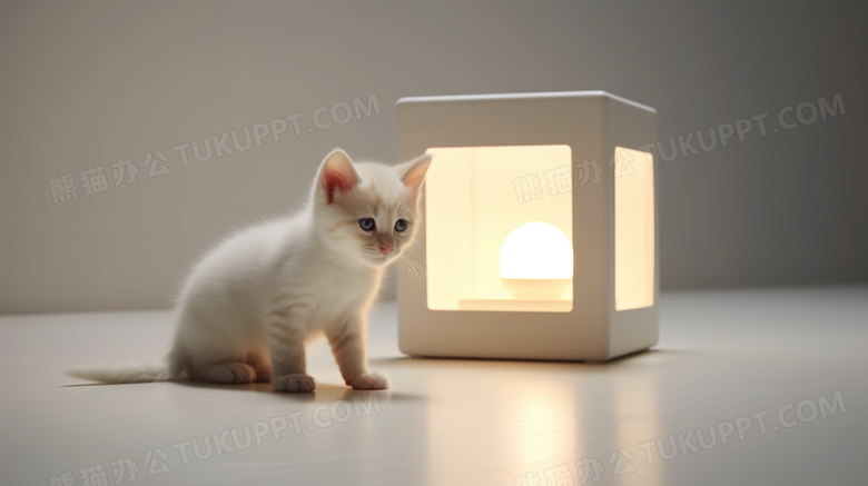 创意台灯下的萌宠猫咪摄影