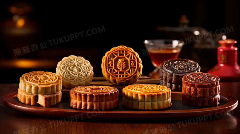 创意中秋节传统美食月饼摆拍图片