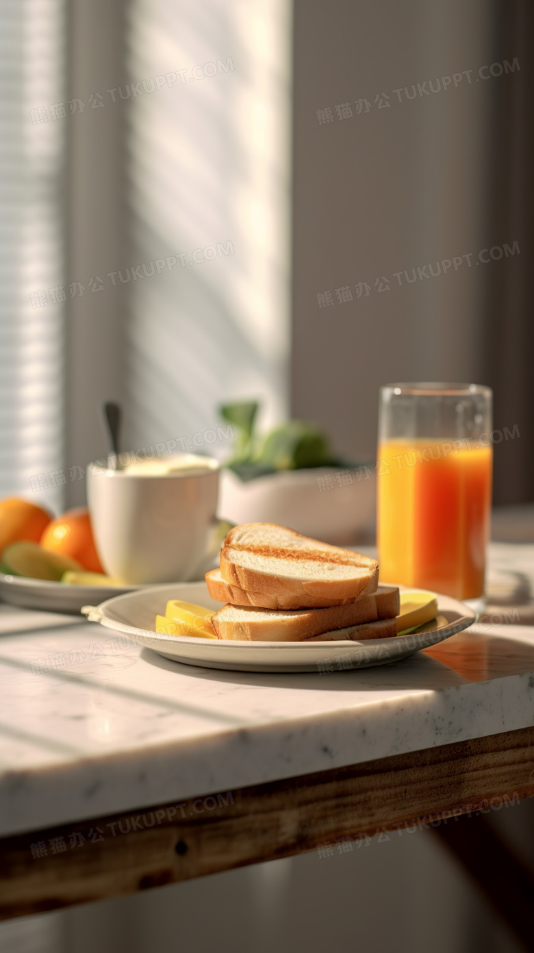简洁室内早餐橙汁汉堡三明治清摄影图片