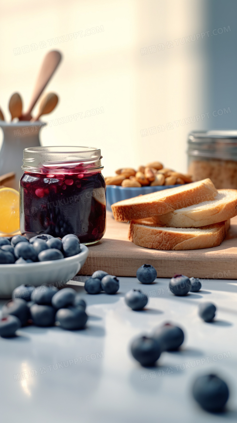 简洁室内早餐蓝莓汉堡清摄影图片