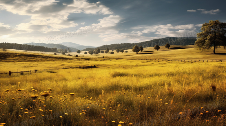 秋季平原上金黄色的草地