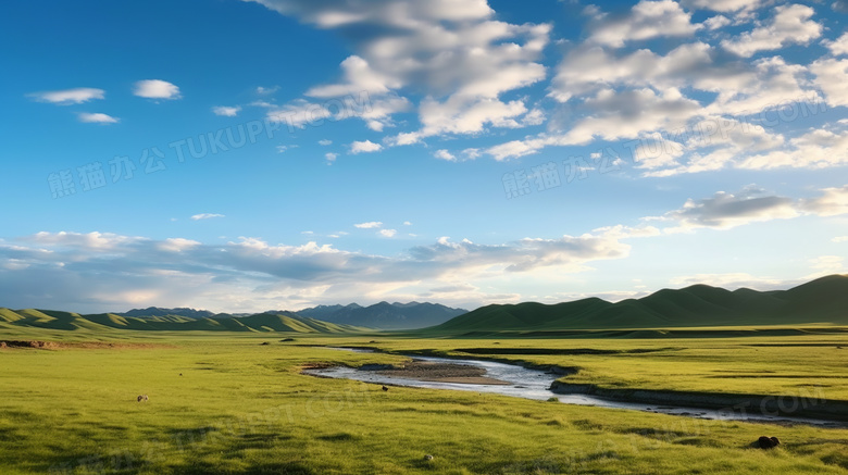 蒙古大草原牧场日落风光