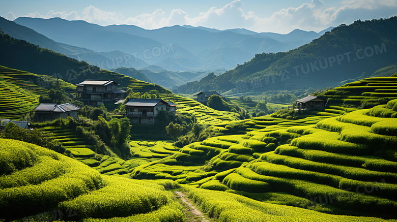 徽派建筑山村风景摄影图