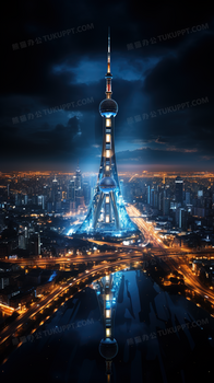 上海东方明珠电视塔的夜景摄影图
