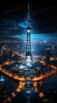 上海东方明珠电视塔的夜景摄影图