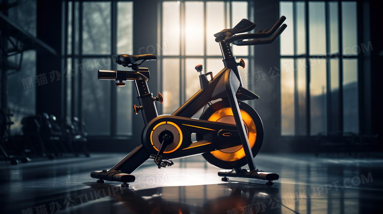 全民健身日金属质感动感单车运动摄影图