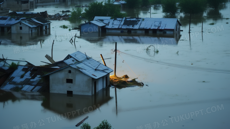 暴雨后的洪水灾区摄影图