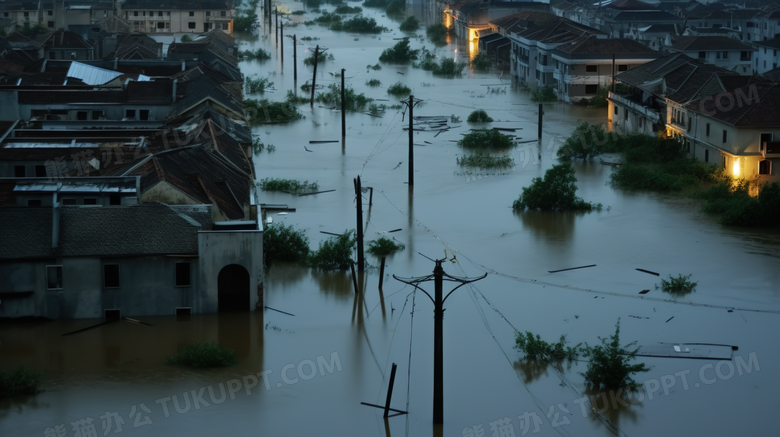 暴雨后的洪水灾区摄影图