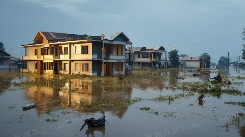 洪水淹没房屋摄影图