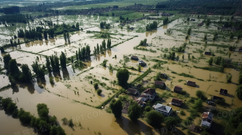 洪涝灾害灾区鸟瞰图摄影图