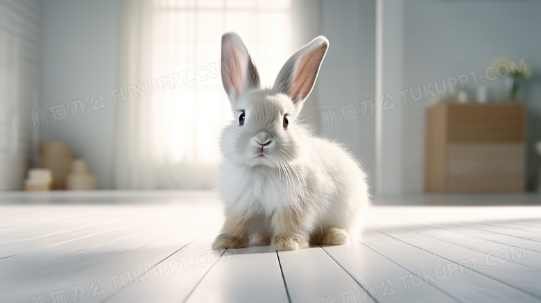 白色可爱宠物兔子摄影图