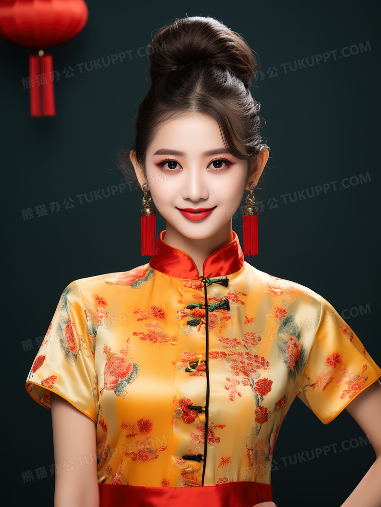 身穿改良旗袍的时尚美女特写图片