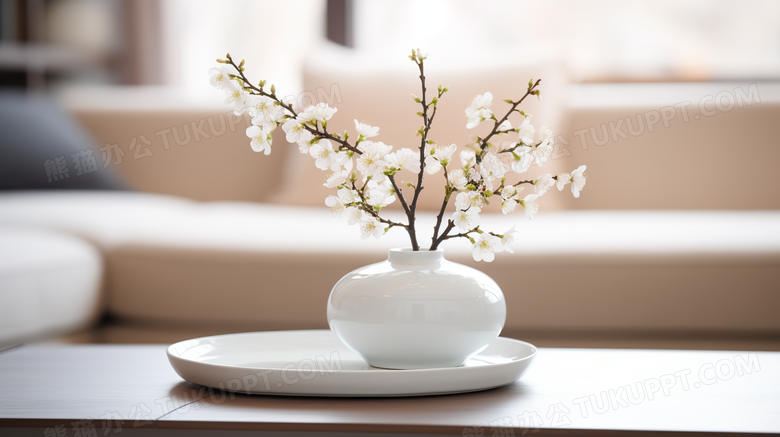 新中式茶几上的花瓶摄影图