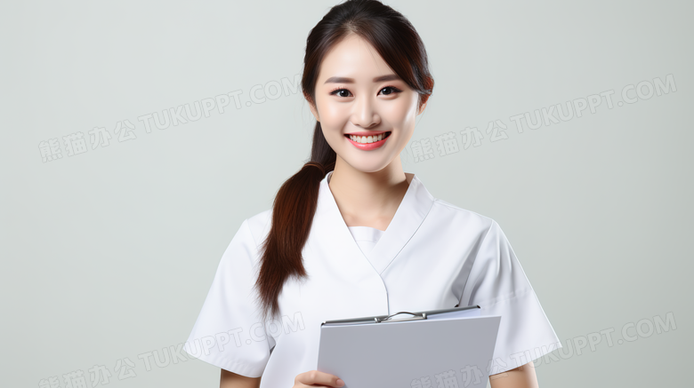 穿着白色护士工作服的女性护士人物特写图片