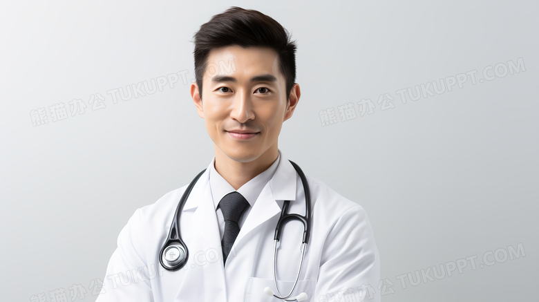 穿着白色医生工作服的男性医生人物特写图片