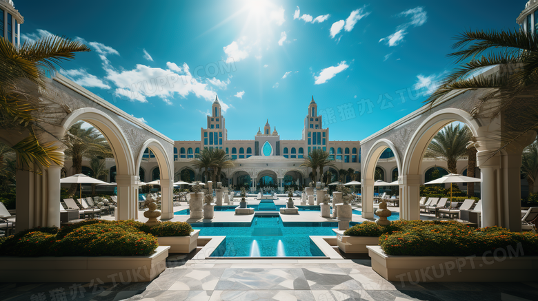 阿拉伯风格高级度假酒店室外场景特写图片