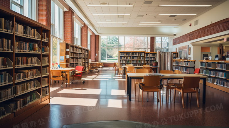 学校里安静的图书馆校园场景摄影图
