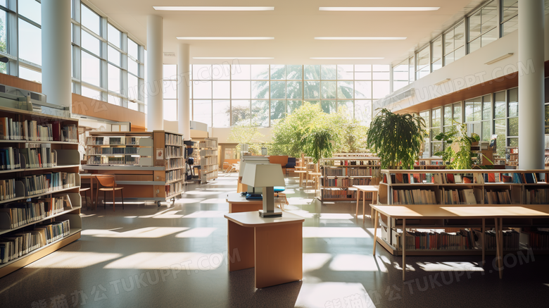 学校里安静的图书馆校园场景摄影图