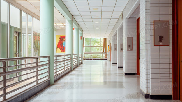 学校教室外的走廊校园场景摄影图