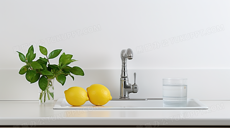 现代厨房里的洗碗水池摄影图
