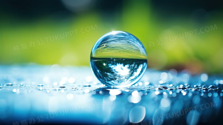 绿色草地上的雨水水滴摄影图